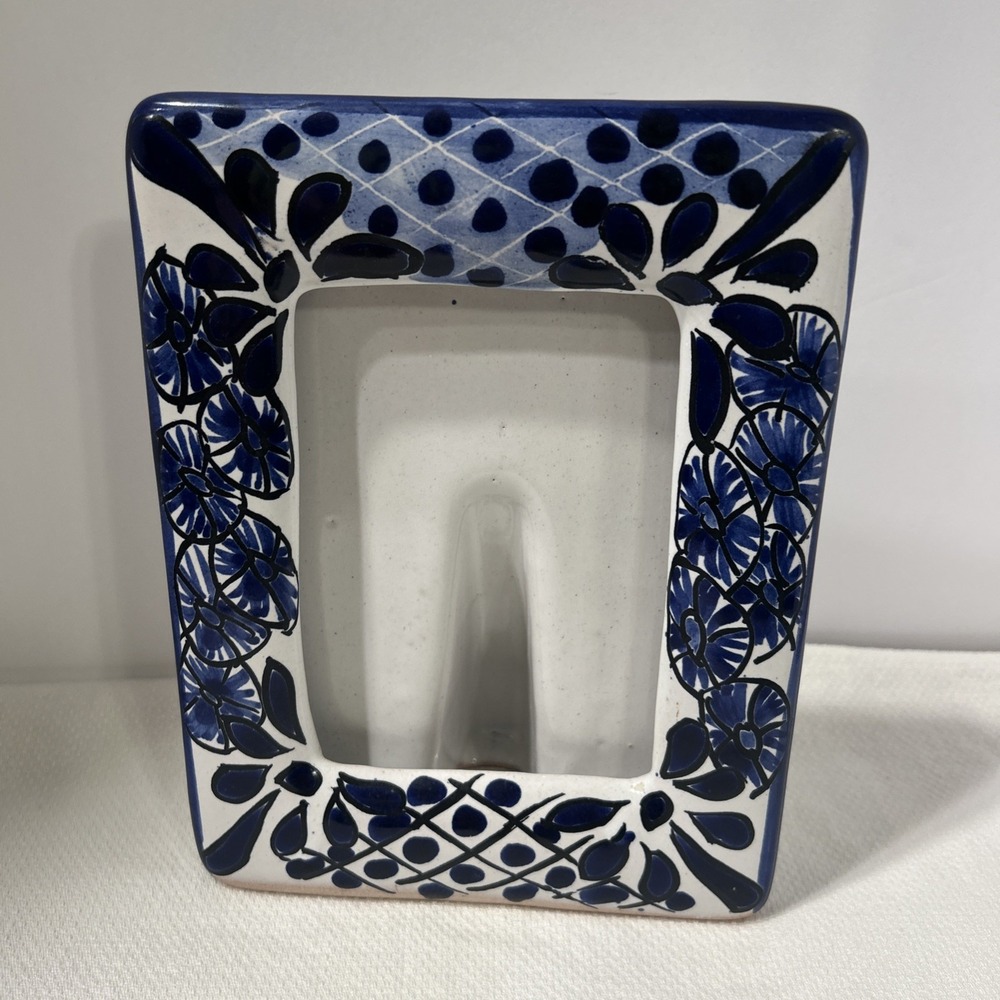 Talavera Frame Cobalt Blue & White Mexico Pottery Fits Photo 5.5" X 4"